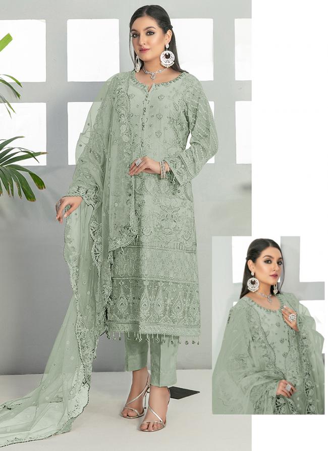 Fox Georgette Light Green Festival Wear Embroidery Work Pakistani Suit 